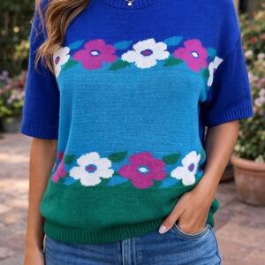 Cristin Stevens Vintage Floral Knit Sweater ( not size tag)